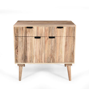 English Elm Christopher Knight Home® - Stylish Mango Wood 2-Drawer 2-Door Cabinet in Natural Finish — Solid Mango Wood, Rustic Modern Storage N780P234027N