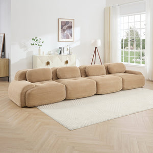 English Elm 4-seat Modular Corduroy Sectional Sofa Low Profile Ergonomic Living Room Seating Camel W714S01243
