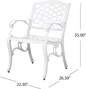 English Elm Christopher Knight Home® - Dieter White 4-Person Cast Aluminum Patio Dining Set with Lattice Scrollwork Table & Umbrella Hole 54589.00WHI-4_54588.00WHI