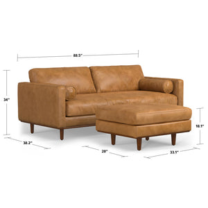English Elm Morrison 89-Inch Leather Sofa And Ottoman Set – Mid-Century Modern Comfort For Stylish Living Spaces B136P199262