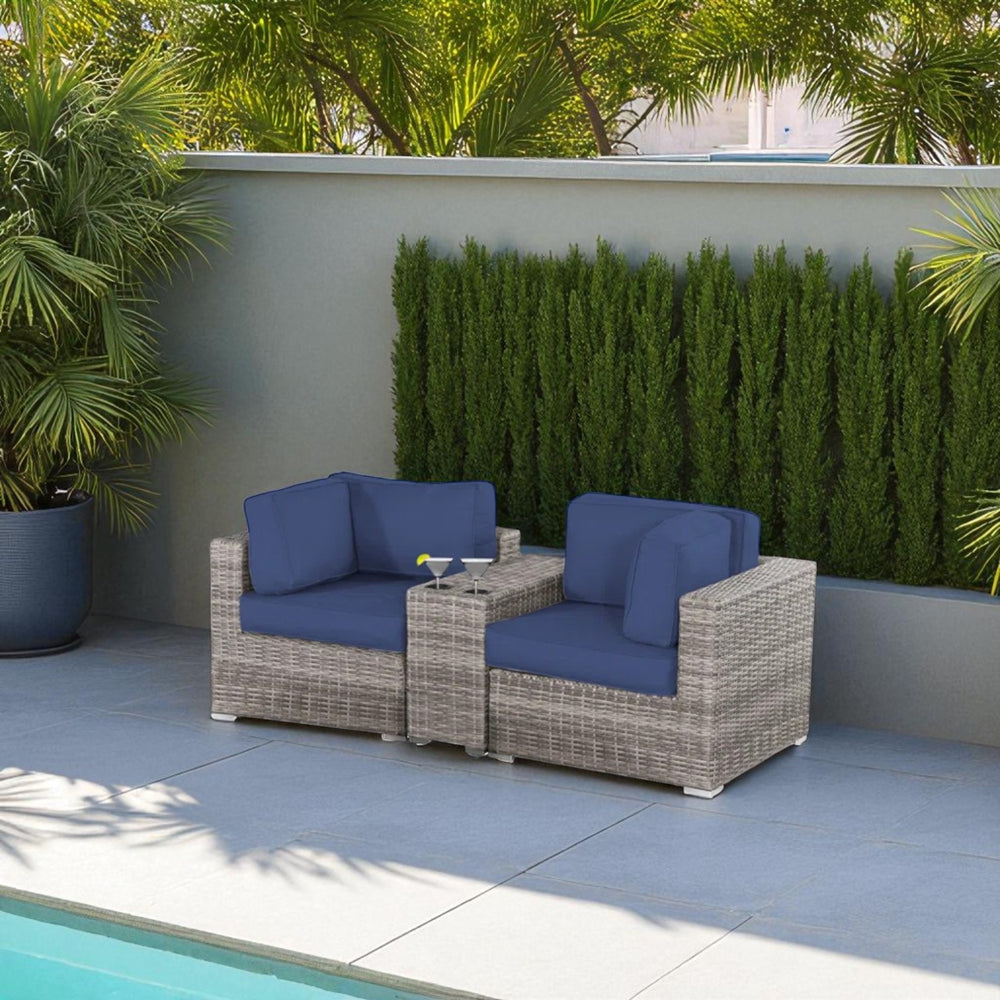 English Elm 79'' Outdoor Loveseat - Elegant Hdpe Wicker Frame With Plush Cushions, Cup Table & Low Maintenance B120S00165