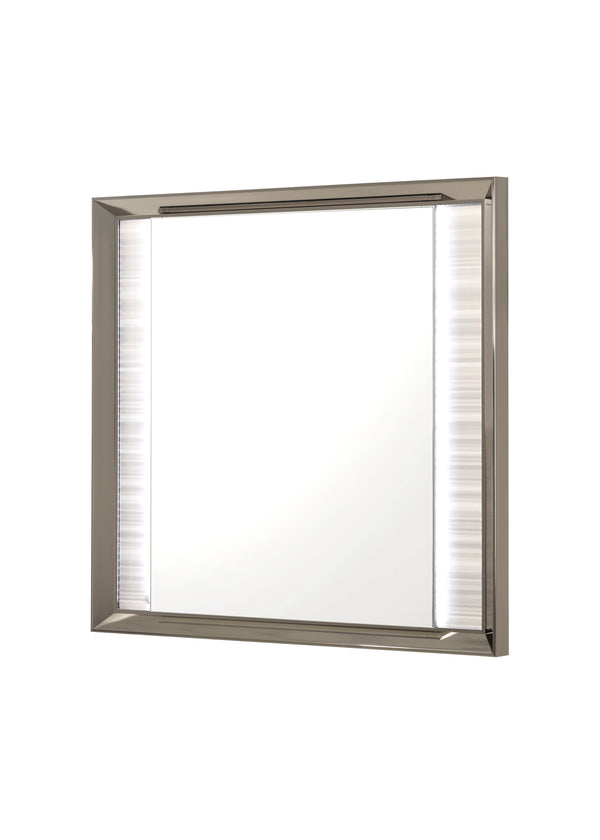 English Elm STAR Star White Mirror with LED Lighting, Solid Wood & MDF Frame, Modern White Finish, Dresser Mountable, Sleek Illumination for Vanity B201P338307