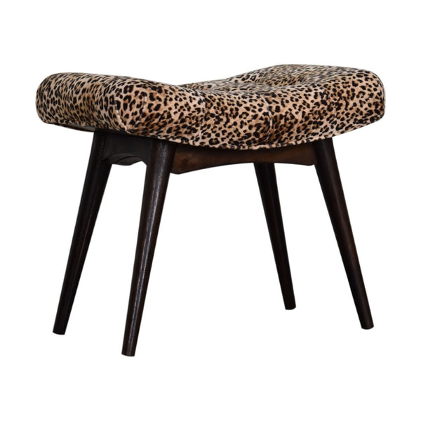 English Elm Soild Wood Leopard Print Curved Velvet Bench – Stylish Accent Seating For Entryways & Living Rooms B182P186280-GIGA