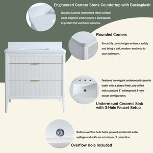English Elm Fully Assembled 36 Inch White Bathroom Vanity with Carrara Marble Top and Soft Close Cabinet W1826P439634