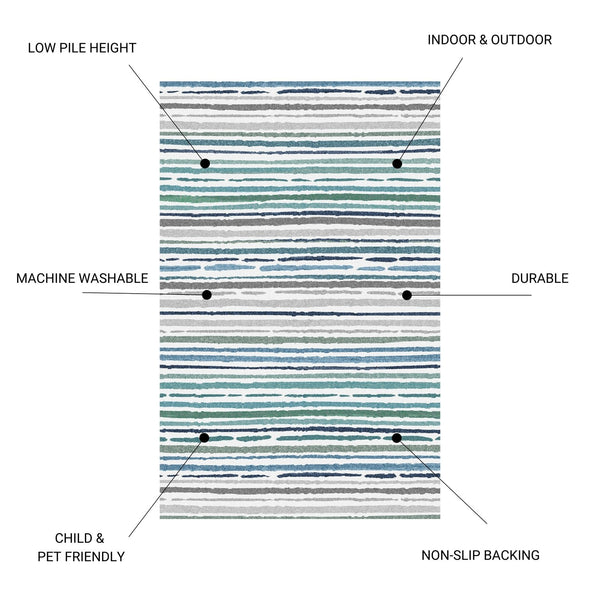 English Elm SPHINX Beige+Blue 30"x46" Washable Indoor Outdoor Accent Rug – Non-Slip, Durable, Kid & Pet Friendly B186P261380