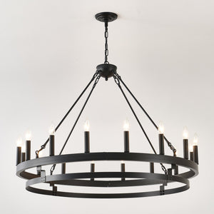 English Elm 39 Inch Matte Black Wagon Wheel Chandelier 16 Candelabra Lights Farmhouse Dining W5008P392763