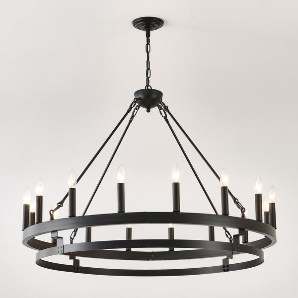 English Elm 39 Inch Matte Black Wagon Wheel Chandelier 16 Candelabra Lights Farmhouse Dining W5008P392763