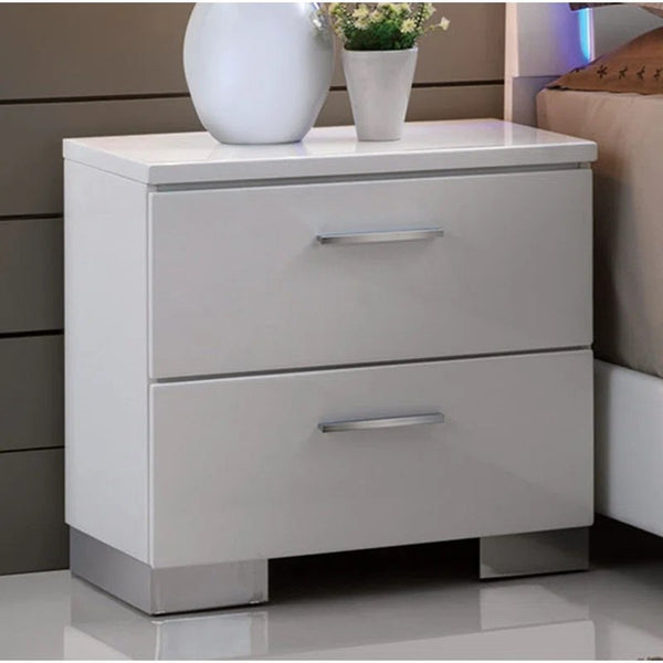 English Elm Contemporary Nightstand with Textured Finish and 2 Drawers — Modern Wooden Bedroom Storage, Easy Assembly White 18 L x 27 W x 27 H B2741P323114