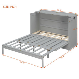 English Elm Queen Murphy Wall Bed Cabinet with Storage Drawer Built-in Power Outlets Usb Ports Gray LP000400AAE-1