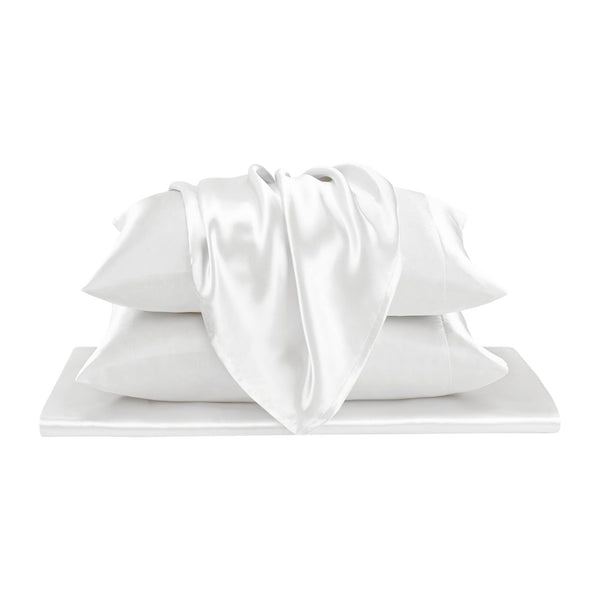 JLA Home Madison Park Essentials - Luxury Satin Sheet Set - 6-Piece Wrinkle-Resistant, OEKO-TEX Certified for Silky, Hotel-Style Comfort White MPE20-899
