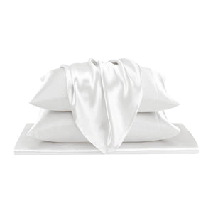 JLA Home Madison Park Essentials - Luxury Satin Sheet Set for Smooth, Skin-Friendly Sleep with Wrinkle-Resistant Finish & OEKO-TEX Safety White MPE20-1101