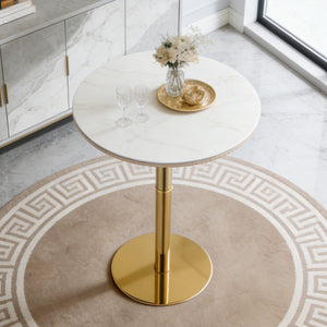 English Elm Rock Slab Round Bar Table with Gold Stainless Steel Base for Modern Home Entertaining W2920P443467