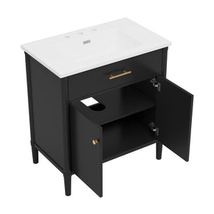 English Elm Christopher Knight Home® - 30 Inches Bathroom Vanity With Integrated Sink, Soft-Close Doors & Curved Design For Stylish Storage N817P299509B
