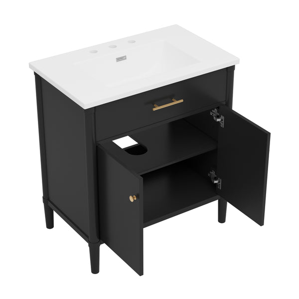 English Elm Christopher Knight Home® - 30 Inches Bathroom Vanity With Integrated Sink, Soft-Close Doors & Curved Design For Stylish Storage N817P299509B