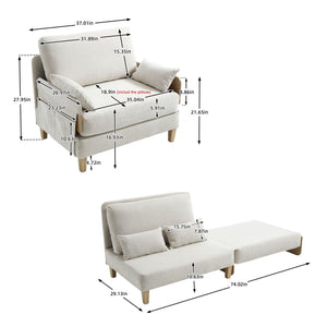 English Elm Foldable mid-century sleeper sofa bed recliner 3-in-1 convertible for small spaces with pillows and storage Beige W395P290556