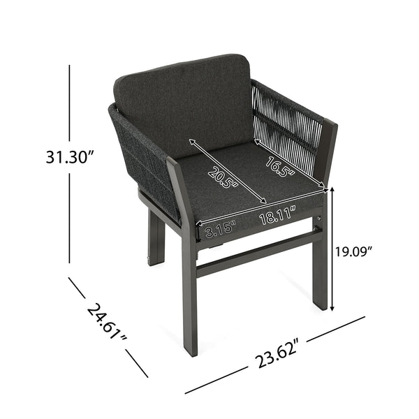 English Elm Outdoor Woven Rattan Aluminum Dining Chairs Set of 2 Coastal Patio Seating Grey N779P368549G