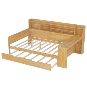 English Elm Wooden Twin Daybed with Trundle Built-in Desk and Open Shelves for Kids Rooms Natural N733S373391M