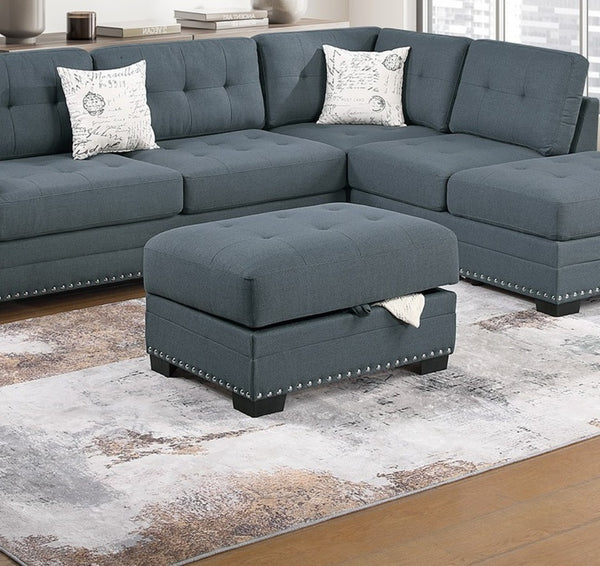 English Elm Living L-Shaped Sectional Sofa Set with Reversible Chaise, Tufted Burlap Fabric, Storage Ottoman, USB Port Dark Gray 34 L x 26 W x 45 H B011S01775
