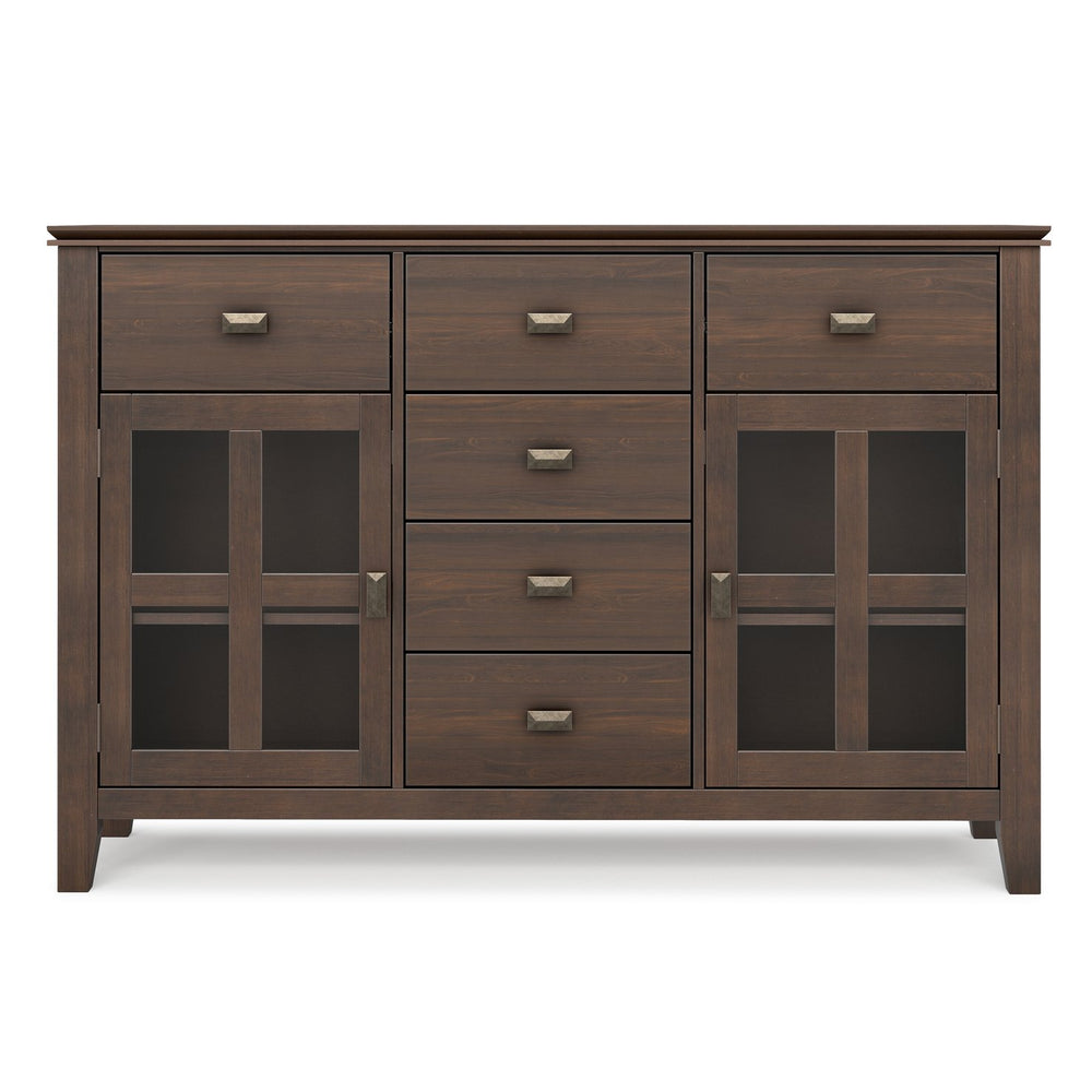 English Elm Artisan Solid Pine Buffet Sideboard with Glass Doors and Drawers for Dining Rooms B136P439019