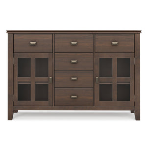 English Elm Artisan Solid Pine Buffet Sideboard with Glass Doors and Drawers for Dining Rooms B136P439019