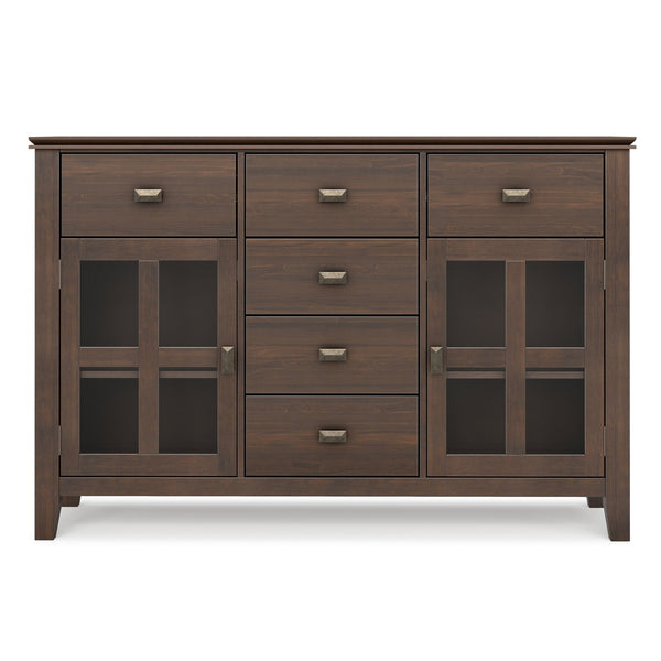 English Elm Artisan Solid Pine Buffet Sideboard with Glass Doors and Drawers for Dining Rooms B136P439019