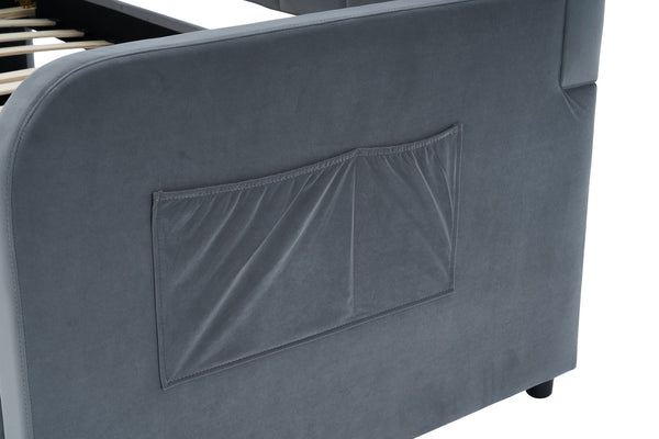 English Elm Twin Upholstered Daybed with Trundle Sofa Bed for Guest Room, Pine Wood Frame, Velvet Upholstery, Sturdy Slat Support and Full-Length Comfort Grey W1361S00022