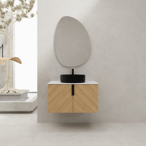 English Elm 30" Bathroom Vanity - Sleek Wall-Mounted Design With Ceramic Sink, Soft-Close Doors, Light Oak Finish W999S00444