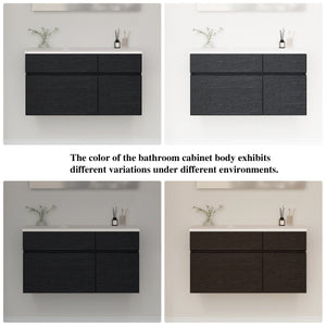 English Elm 31.5" Floating Bathroom Vanity Base Black Wood Grain Soft Close Modern Farmhouse W3136P500133