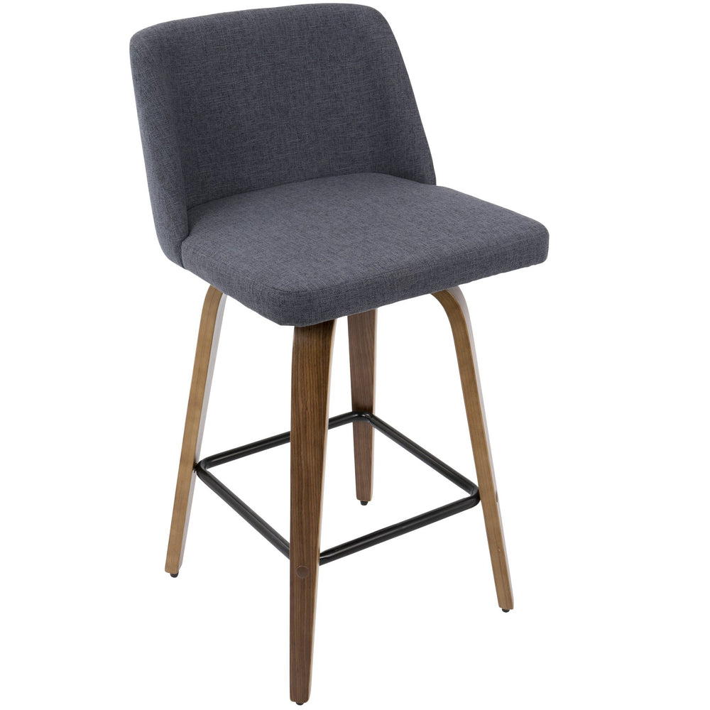 English Elm Mid-century Modern Walnut Bentwood Counter Stools with Upholstered Seats Set of 2 B202S00387