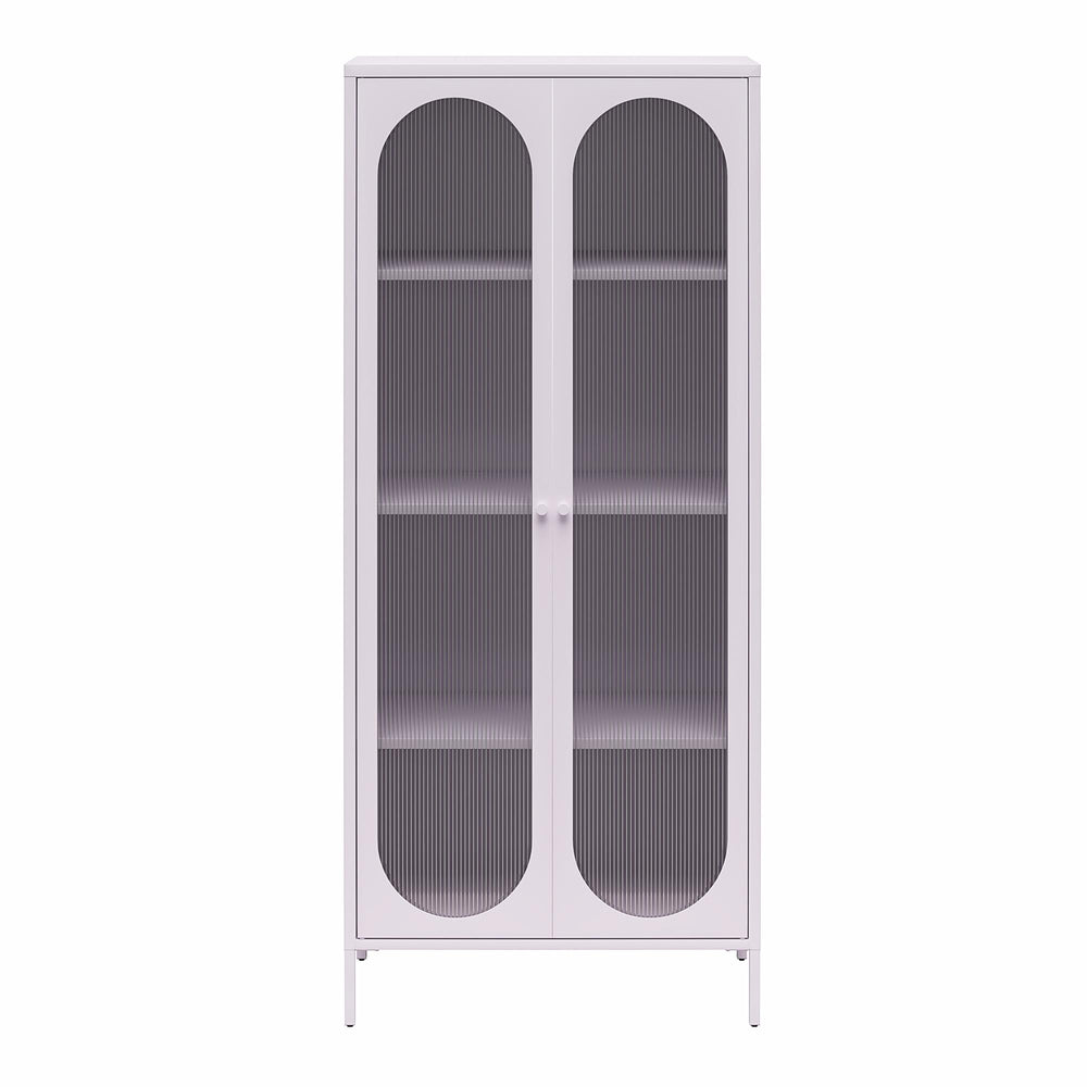 English Elm Luna Tall 2-Door Accent Cabinet with Fluted Glass Doors, Metal Frame, Oval Design & Adjustable Shelves B2733P393046