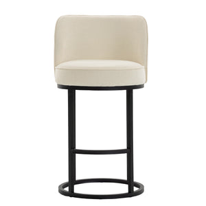 English Elm Counter Height Barstools Set of 2 Linen Upholstered Barrel Seat with Iron Legs Beige W395P410430