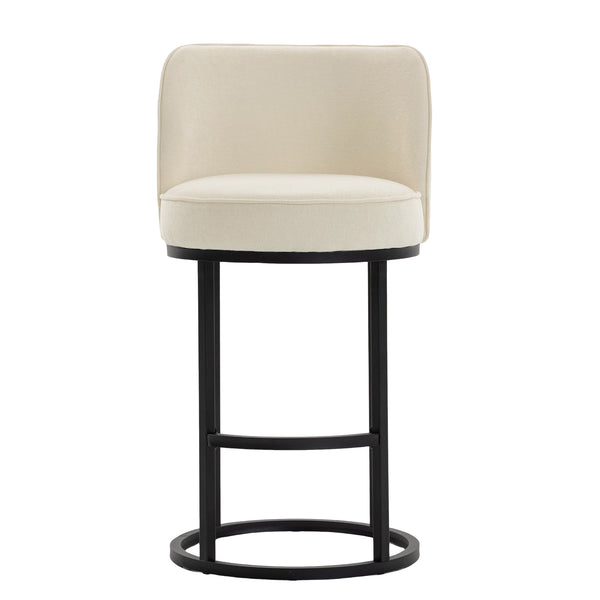 English Elm Counter Height Barstools Set of 2 Linen Upholstered Barrel Seat with Iron Legs Beige W395P410430