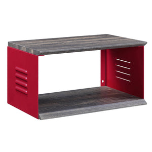 English Elm Red Industrial Accent Table with Wheels & Matching Wall Shelf – Cargo Container Style, Metal Wood Blend B062P186442
