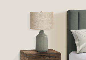 English Elm Lighting, Contemporary 24" Concrete Table Lamp with Fabric Drum Shade, 3‑Way Rotary Dimmer, Stylish Grey 15 L x 15 W x 18 H B2710P220119
