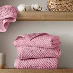 JLA Home Madison Park - 100% Cotton Diagonal Ribbed Hand Towel — Plush Zero-Twist 506 GSM Quick-Dry Luxury for Home Spa Pink MP73-8863