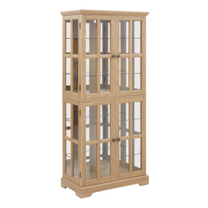 English Elm Curio Clear Glass Display Cabinet with Lattice Doors, Adjustable Shelves, E26 Bulb Included, Vintage Chic Oak W2275P231686