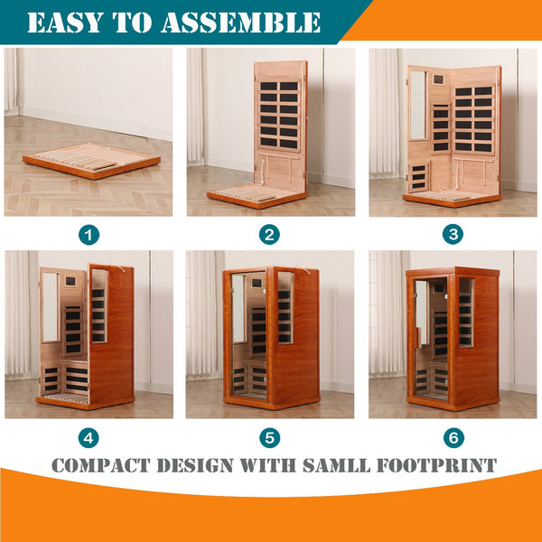 English Elm One Person Infrared Sauna Okoume Wood Cabinet Red Light Therapy Home Wellness Spa W3973P462915