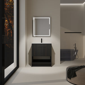 English Elm 30" Freestanding Bathroom Vanity With Soft Closing Doors & Integrated Ceramic Sink For Modern Spaces W1972S00018