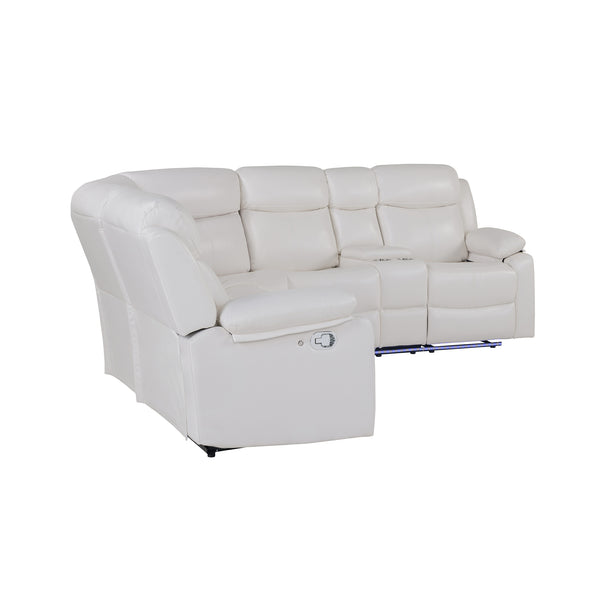 English Elm BLANCHE Plush Upholstered Left Arm Facing Sectional with Pillow-Top Arms, Manual Recline & Console Storage White 61 L x 29.52 W x 25.19 H B201S00382