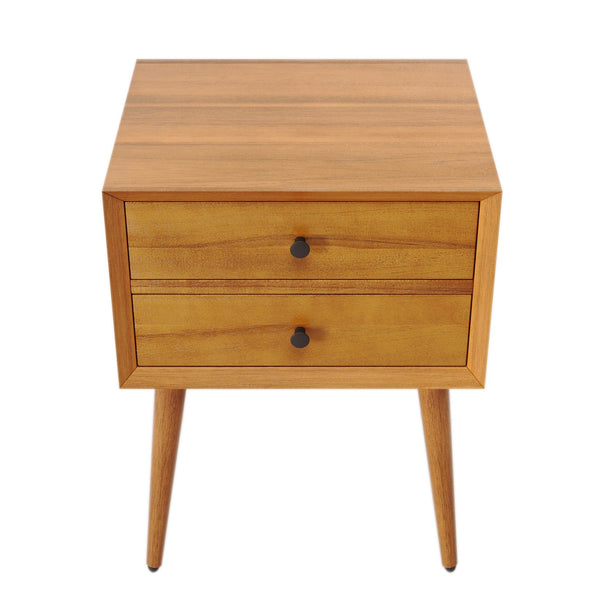 English Elm Christopher Knight Home® - Nightstand with 2 Drawers Mid-Century Acacia Wood, Splayed Legs, Brass Hardware, Easy-Glide Storage Natural 20.5 L x 17.5 W x 14.75 H N761P180219A