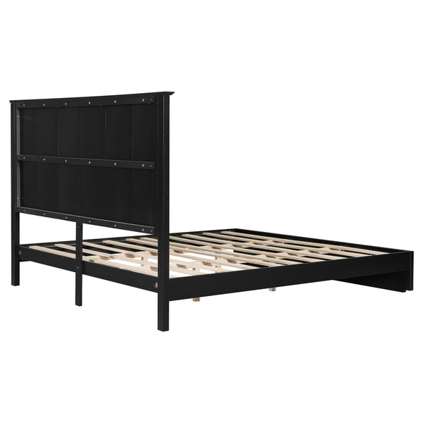 English Elm Stylish King Bed Frame Vertical Slat Headboard Low Profile Contemporary Bedroom Black N770PK369234B