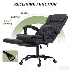 English Elm Faux Leather High Back Massage Office Chair with Reclining Footrest for Home Executives T3971P454525