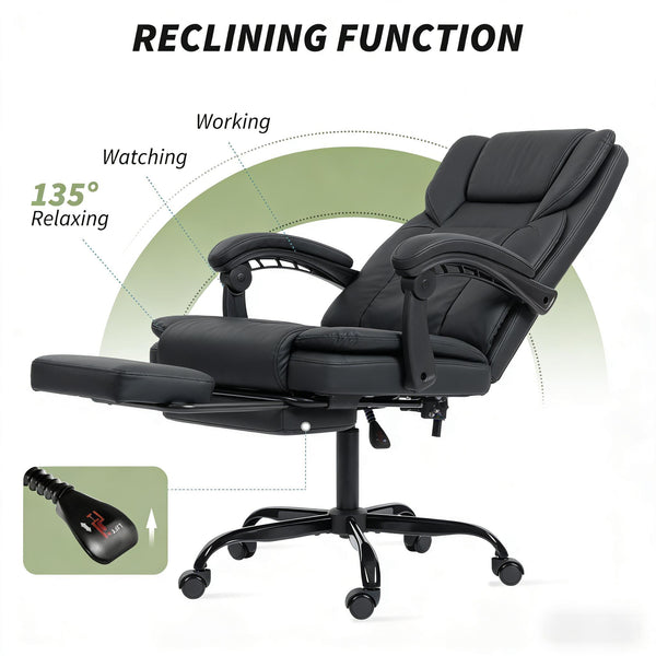 English Elm Faux Leather High Back Massage Office Chair with Reclining Footrest for Home Executives T3971P454525