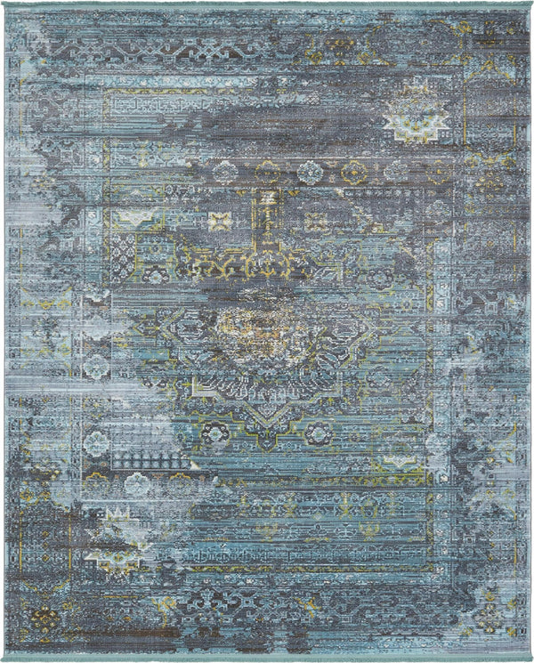 Unique Loom Baracoa Castro Machine Made Border Rug Turquoise, Ivory/Gray/Gold/Yellow 8' 4" x 10' 0"