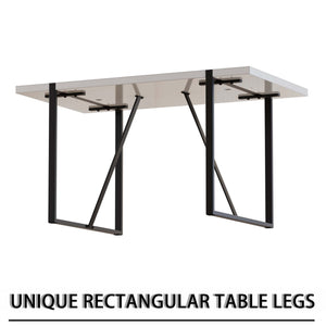 English Elm 55 Modern 4-Person MDF Dining Table Set with Sturdy Black Metal Legs and Padded PU Chairs for Families Grey+White W2189S00733