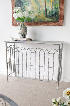 English Elm 40x14x31" Iron Entryway Console Table Twisted Bars Arched Panel Weathered Silver Finish W2078P453139