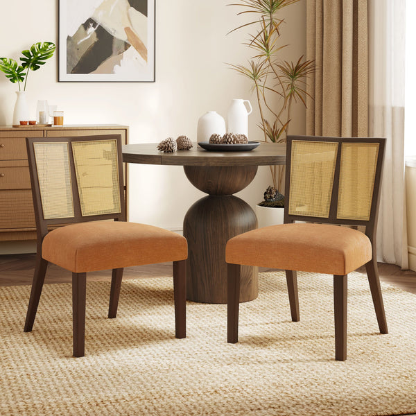 English Elm Christopher Knight Home® - Rattan Mid-Century Dining Chair Set of 2 with Woven Cane Back, Upholstered High-Density Seat Cushion Caramel,Walnut N771P254006W