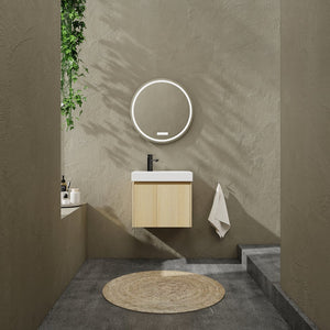English Elm 24 Inch Bathroom Vanity Floating Ceramic Basin Sink Combo with Double-Door Wall-Mounted Storage Cabinet Durable Engineered Wood Modern Design Oak W1972P190341