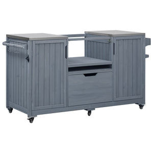 English Elm K&K 66.5" Outdoor Kitchen Island with 1.2" Stainless Steel Top, Ample Storage, Wheels & Bottle Opener Grey+Blue N707P250629G