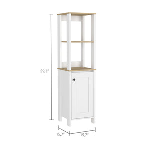 English Elm Arctic Linen storage cabinet 4-shelf single-door tall bathroom organizer in sleek light gray finish Multicolor 33 L x 22 W x 7 H B128P148858